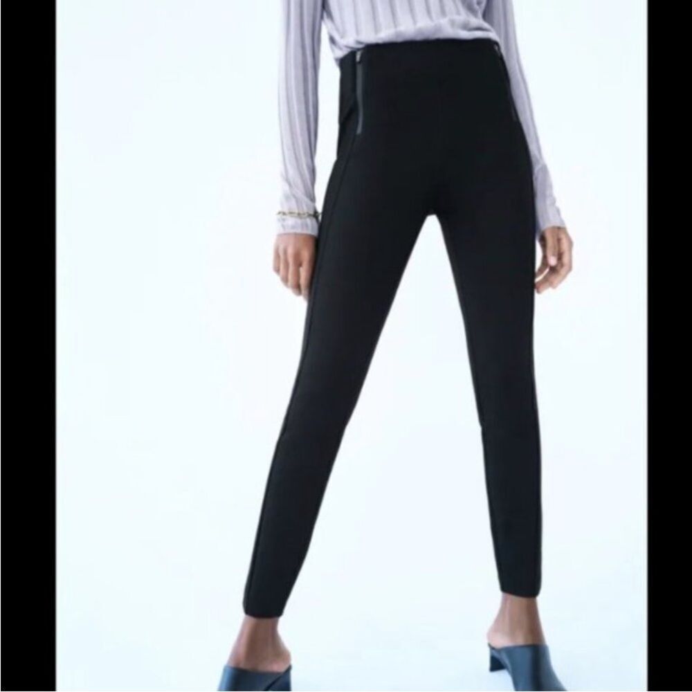 ZARA STRETCH BLACK ZIPPERED MID-RISE LEGGING PANT TROUSERS Sizes XS, 24”